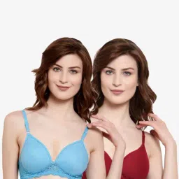 AROUSY Maroon & Blue Cotton Self Pattern T-Shirt Bra - Pack Of 2-image-74