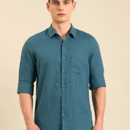 Linen Club Turquoise Linen Slim Fit Casual Shirt-picture-23