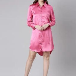 SHOWOFF Pink Regular Fit Shirt Dress-18
