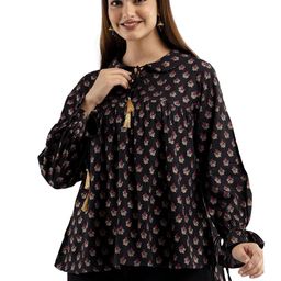 DMP EXPORT Women Floral Printed Tie-Up Neck Top-picture-34