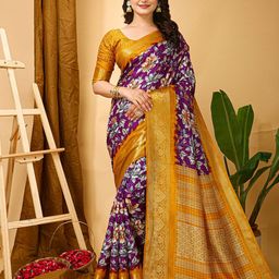 KAYOMMI Floral Printed Zari Banarasi Saree-image-73