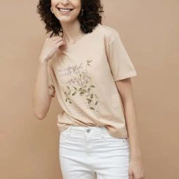 Fame Forever by Lifestyle Beige Cotton Printed T-Shirt-image-39