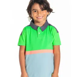 Cherry Crumble By Nitt Hyman Kids Green Color Block Pattern Polo T-Shirt-image-46