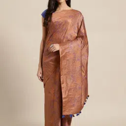 Kalakari India Brown Embroidered Saree With Unstitched Blouse-image-47