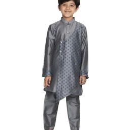 VASTRAMAY Kids Grey Printed Kurta Set-picture-35
