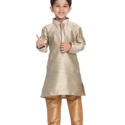 VASTRAMAY Kids Beige & Rose Gold Self Pattern Kurta Set-image-93