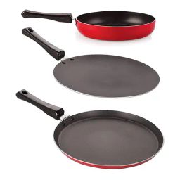 Nirlon Non-Stick Red Aluminium Non-Induction Kitchen Cooking Essential Combo Item Set of 3 Pieces-image-19