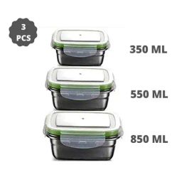 Femora High Steel Rectangular Lunch Box with Air Tight Lid (350 ml, 550 ml & 850 ml) - Set of 3-3