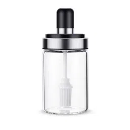 Femora Borosilicate Transparent & Silver Glass Oil Jar With Brush (0.25 L) - Set of 4-2