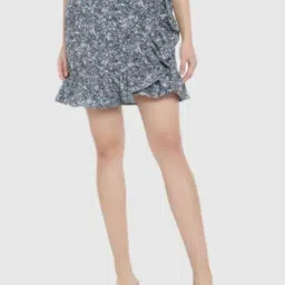 Trend Arrest Grey Floral Print Skirt-41
