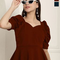 Metronaut Pack Of 2 Solid Puff Sleeve Peplum Top-image-46