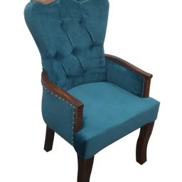 Ikiriya Arista Solid Blue Wood Arm Chair Velvet Finish-image-17