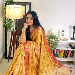 Blissta Yellow & Orange Woven Saree With Unstitched Blouse-picture-40