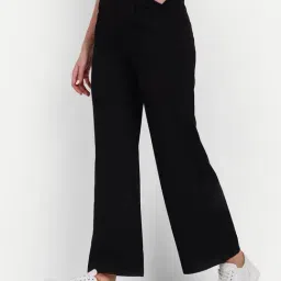 Broadstar Black Relaxed Fit High Rise Stretchable Trousers-image-110