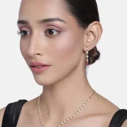 Estele Gold-Plated Necklace Set with Pink & White Austrian Crystals for Women-image-92