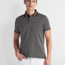 Arrow Brown Cotton Regular Fit Self Pattern Polo T-Shirt-26