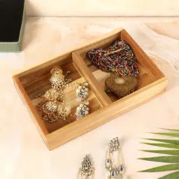 NATURALLYOURS Brown Acacia Wood Rectangle Box Tray With Partition-image-14