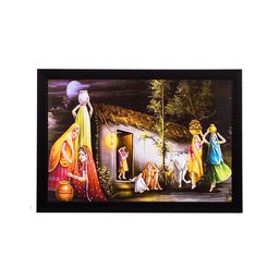 eCraftIndia Multicoloured Village View Satin Matt Texture Framed Wall Art-image-29