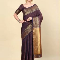 Soch Womens Navy Blue Geometric Woven Design Jacquard Weave Art Silk Saree-image-18