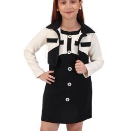 Cutecumber Girls Black Regular Fit Color Block Dress-image-43