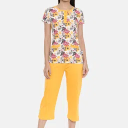 zebu Women White & Yellow Printed Night suit-picture-9