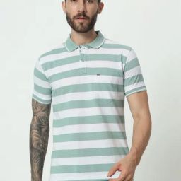 Tab91 Green Regular Fit Striped Polo T-Shirts-image-67