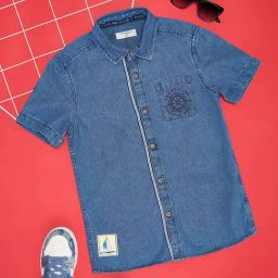 Pantaloons Junior Kids Crystal Blue Cotton Solid Shirts-picture-8