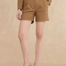 RAREISM Khaki Cotton Blend Solid Shorts-4
