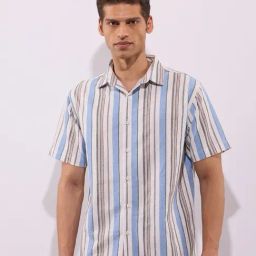 Hoversoul Blue Structure Striper Half Sleeves Shirt-96