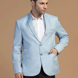TAHVO Blue Regular Fit Notch Lapel Blazer-image-49