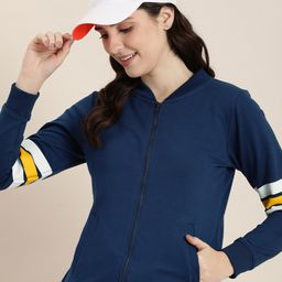 HERE&NOW Solid Mock Collar Full Sleeves Front-Open Sweatshirt-0