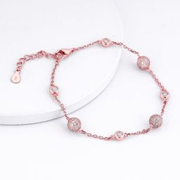 GIVA Women 925 Silver Rose Gold-Plated Cubic Zirconia Studded Bubble Link Bracelet-image-25