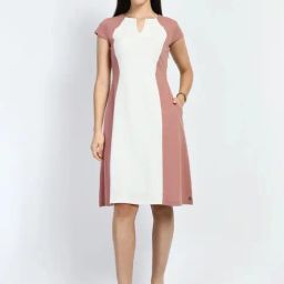 Exude Pink & White Plain A-Line Dress-image-93