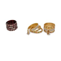 Somil Set of 6 Maroon & Golden Glass Artificial Stones And Beaded Bangles Set-image-85