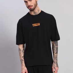 Griffel Black Cotton Loose Fit Printed T-Shirt-image-63