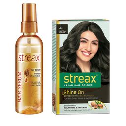 Streax Vitalized Hair Serum 100 ml & Shine On Cream Hair Colour 120 ml - Natural Brown 4-47