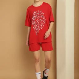 Vimal Jonney Red Cotton Printed T-Shirt & Shorts Set-picture-22