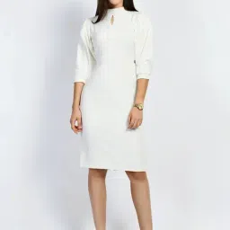 Exude White Plain Shift Dress-image-58