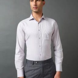 Daniel Hechter Grey Cotton Blend Slim Fit Checks Formal Shirt-image-8