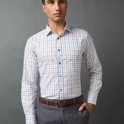 Daniel Hechter White Cotton Slim Fit Checks Formal Shirt-image-32