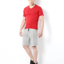 Van Heusen Athleisure Regular Fit Smart Tech Easy Stain Release Solid Knit Shorts - Grey Melange image 3