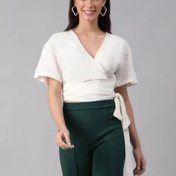 Oxolloxo Off White Cotton Regular Fit Crop Top-image-35