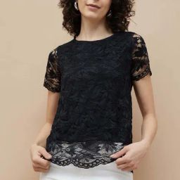 Fame Forever by Lifestyle Black Cotton Self Pattern Top-image-33