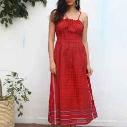 Chidiyaa Idaa Gamcha Cotton Dress-image-21
