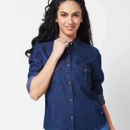 Spykar Black Cotton Blue Shirt-image-36