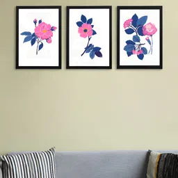 Giftii 3Pcs Pink & Green Floral Printed Wooden Framed Wall Art-23