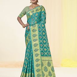 Anouk Rustic Ethnic Motifs Woven Design Zari Organza Banarasi Saree-image-45