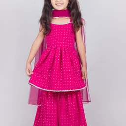 Tangerine Closet Girls Ethnic Motifs Embroidered Tiered Sequinned Top with Sharara & With Dupatta-picture-29