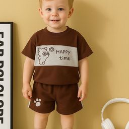 Yoonikk Kids Printed Round Neck Pure Cotton T-Shirt With Shorts-image-90