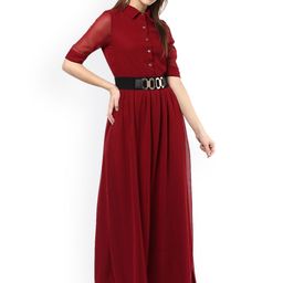 La Zoire Women Maroon Solid Maxi Dress-image-24